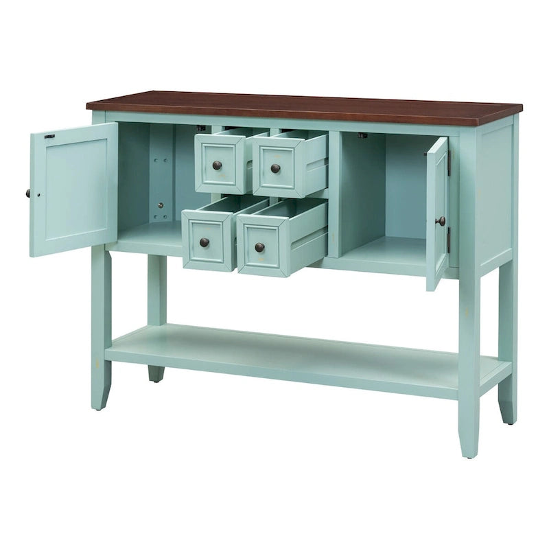 Retro Blue Buffet Sideboard Console Table with Drawers Cabinets and Bottom Shelf
