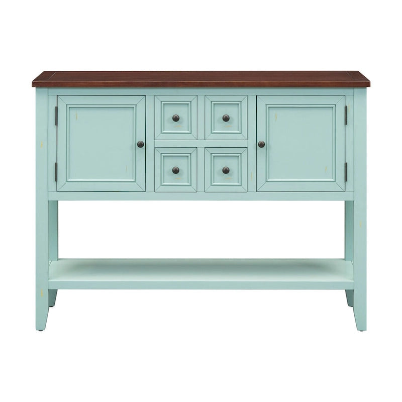 Retro Blue Buffet Sideboard Console Table with Drawers Cabinets and Bottom Shelf