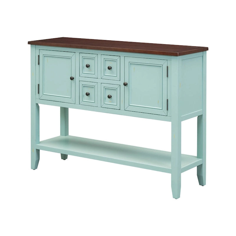 Retro Blue Buffet Sideboard Console Table with Drawers Cabinets and Bottom Shelf