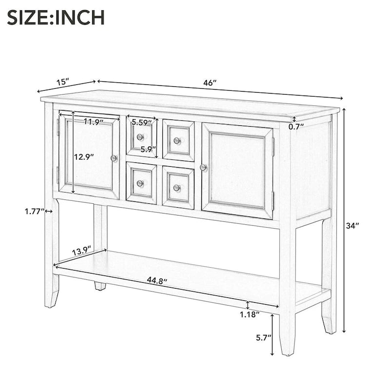 Retro Blue Buffet Sideboard Console Table with Drawers Cabinets and Bottom Shelf